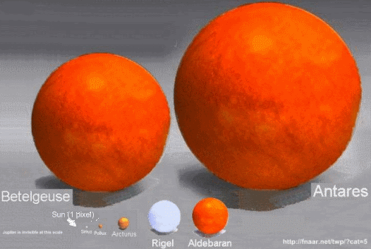 A comparison of the size of the sun to other stars